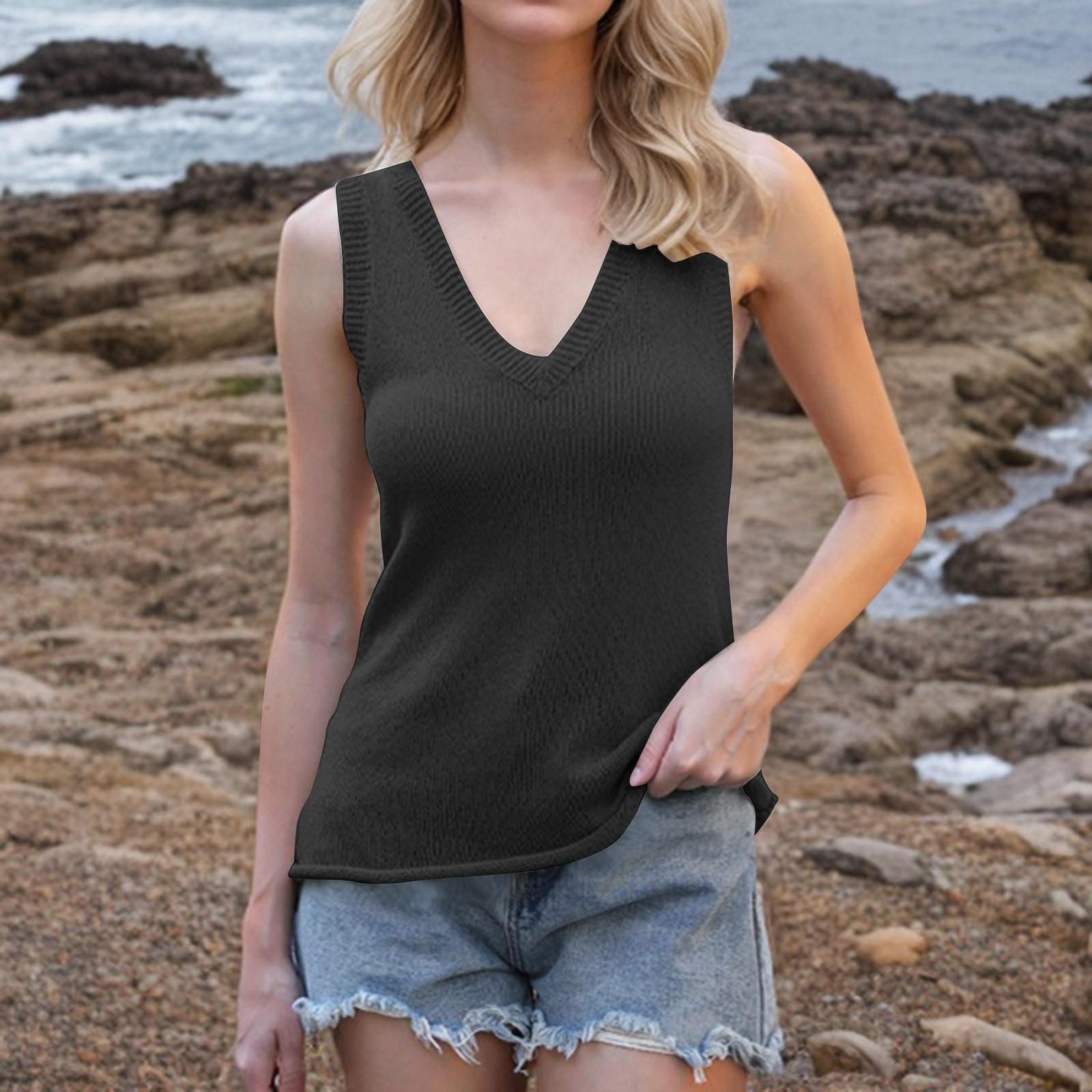 

Женская мода повседневная повседневная универсальная текстура облегающий летний жилет топ L чёрный