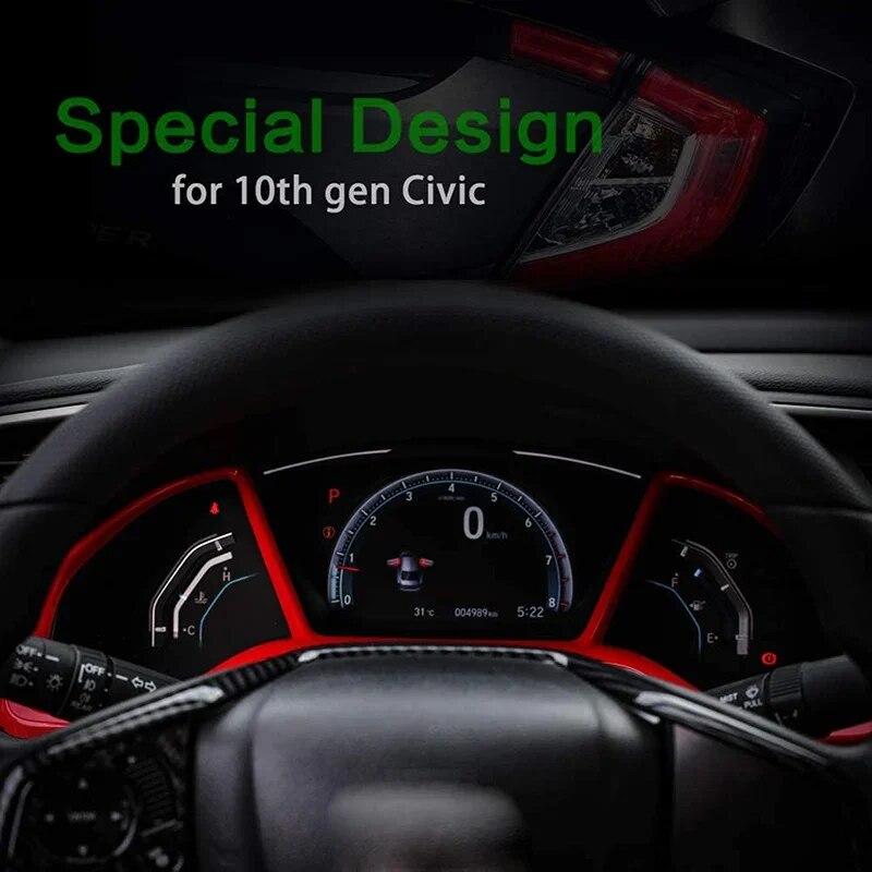 Car Dashboard Decor Frame Red Trim Sticker for Honda Civic 10th Gen 2016 2017 2018 2019 2020 2021 Auto Interior Accessories