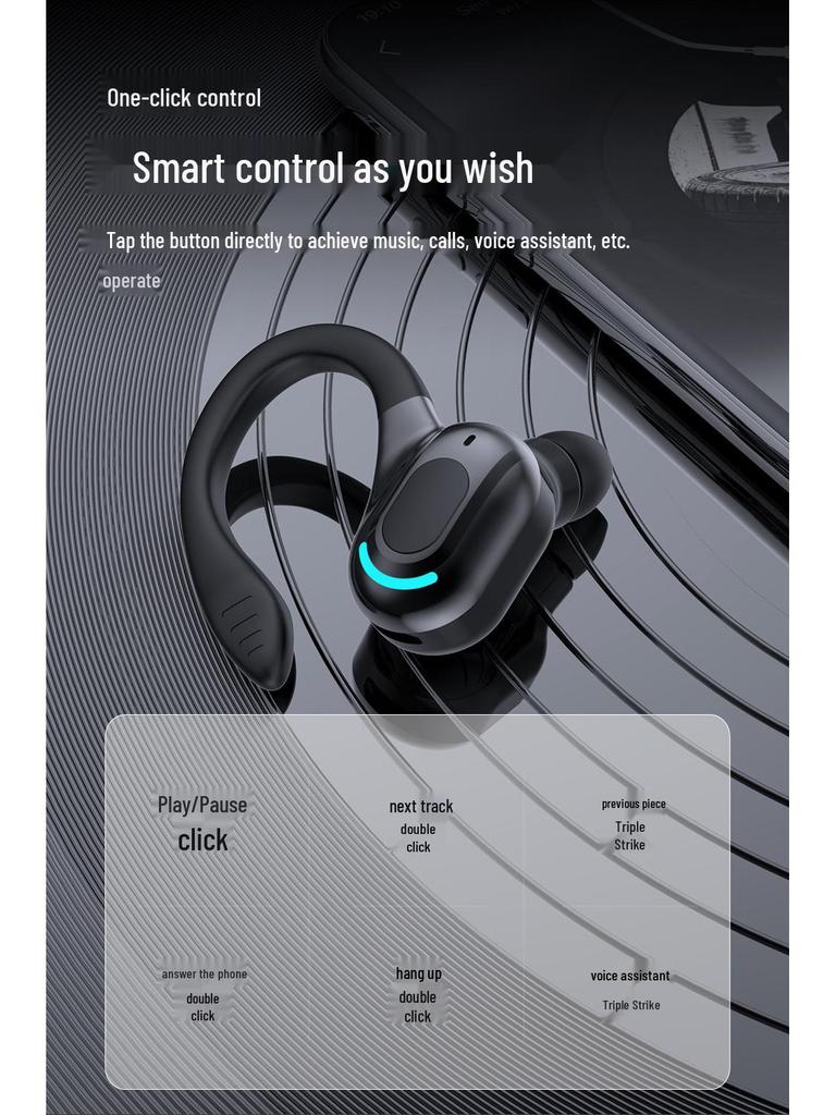 F8 Bluetooth Wireless Earphone - Single Hook for Running & Sports, In-Ear Stereo Sound