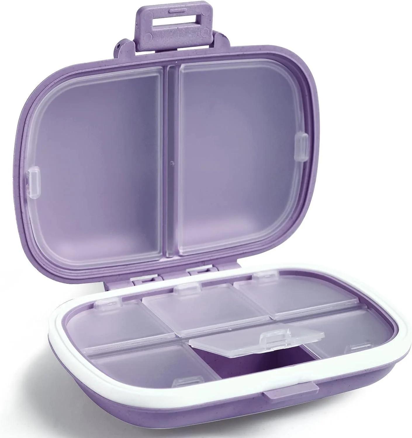 

8-Grid Tablets Organizer Container with Seal Ring Travel Pill Box Wheat Straw Material Medicine Storage for Vitamins Tablets фиолетовый