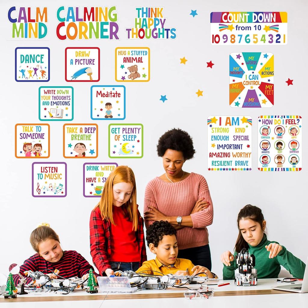 Calm Down Corner Bulletin Board Set for Classroom Decoration Feelings Chart Mental Health Feeling Management Poster for Kindergarten Emotions Poster