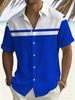 Men'S Short Sleeve Casual Shirt, Blue White Contrast Collar Top, Summer Breathable Beach Shirt, Men'S Fashion Item, Plus Size