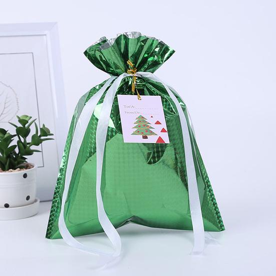 10 Pcs Christmas Drawstring Gift Bags Holiday Foil Gift Bags Reusable Xmas Gift Wrapping Bags for Gifts Presents Xmas Party Favors