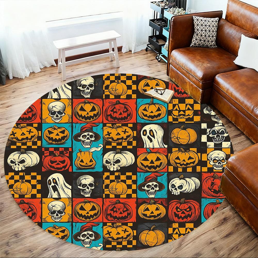 1pc Pumpkin, Skull Round Chair Mat Area Rug - Non-Slip, Floor Mat for Office, Bedroom, Home Decor Christmas Gift P0811399