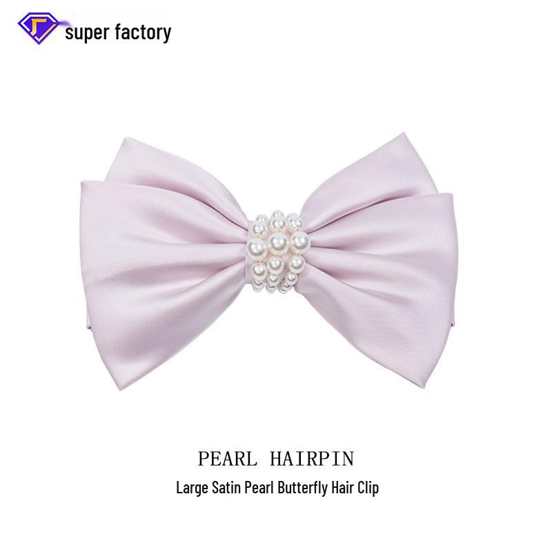 

2024 Satin Bow Hair Clip with Pearls for Women зелений