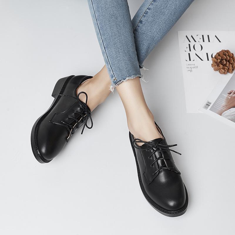 Yuexinwang genuine leather flat for Huizhou women's shoes grape mother same small leather shoes women's black front lace-up versatile shoes children