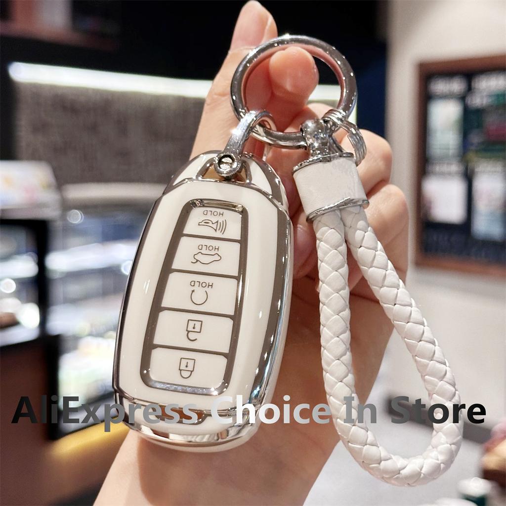 Premium Soft TPU Key Fob Cover with Keychain for Hyundai Palisade 2023 Elantra GT Santa Fe 5 Buttons Car Accessories
