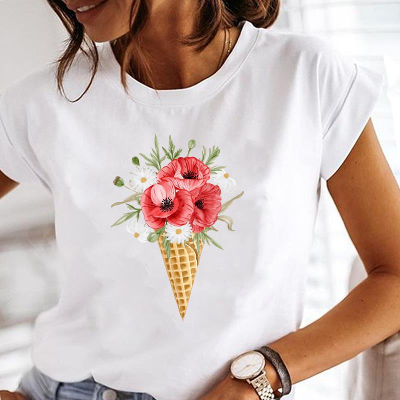 (Asian Size) Tee Lady Female Top Printed Letter Cute Style Women Casual T Shirt Fashion Clothing Graphic Short Sleeve T-shirts