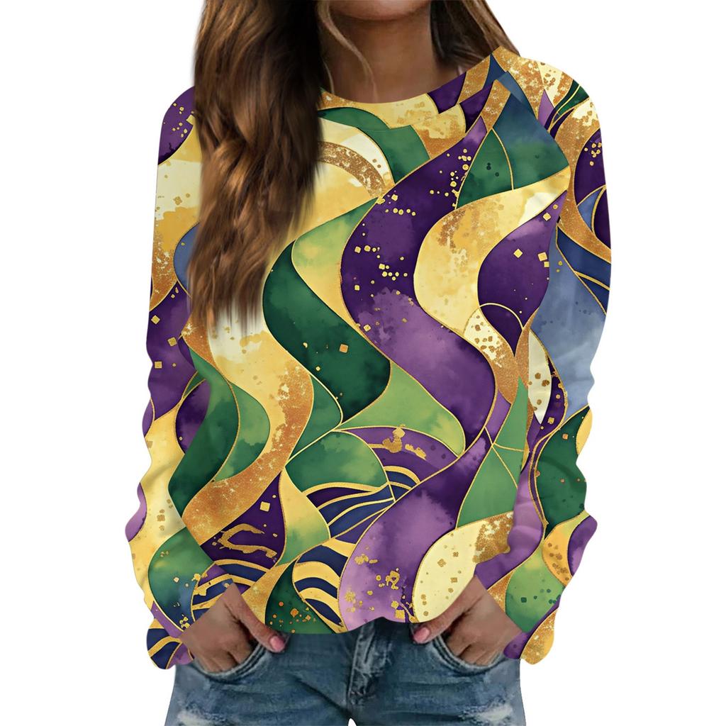 Rundhals Langarm Sweatshirts für Damen Druck Grafik Top Lässig Basic Oberteile Pullover