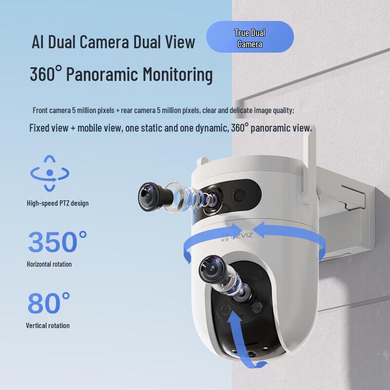 Telecamera di Sicurezza PTZ Esterna 4G EZVIZ H9c con Doppia Fotocamera da 5MP e Scheda da 32GB (Versione NC)