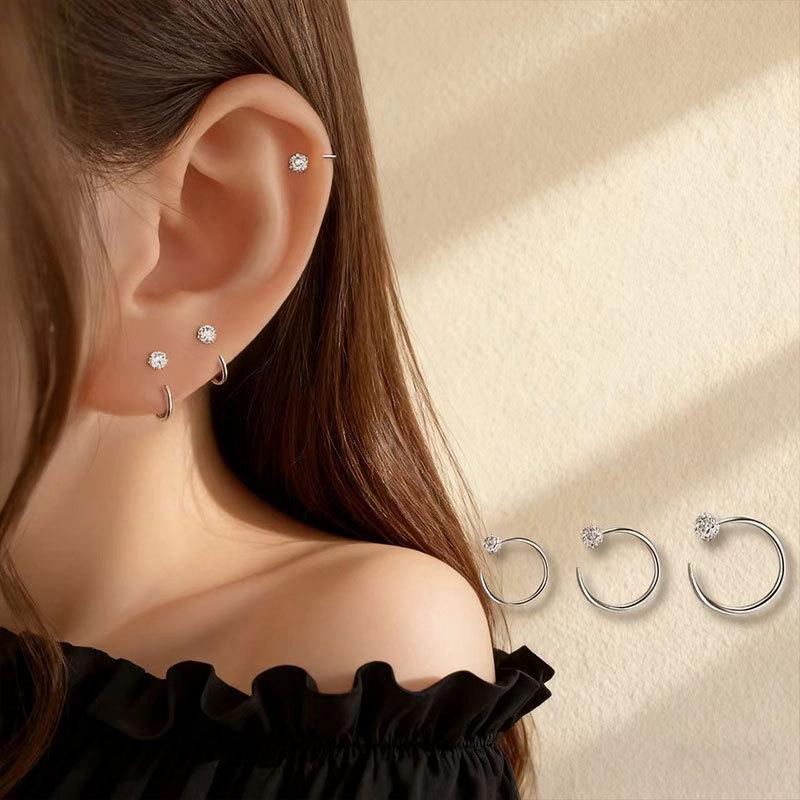 Einfaches Temperament, Funkelnder Diamant, Zirkon Ohrknochen, Schlichte Ringohrringe, Ohrlöcher, C-förmige Ohrringe, Vielseitige Ohrringe für Damen.