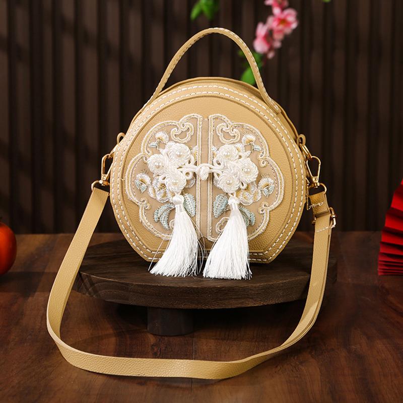 Chinese Style National Style Bag For Women  Versatile Niche Embroidered Messenger Bag Portable High-Capacity Round Bag