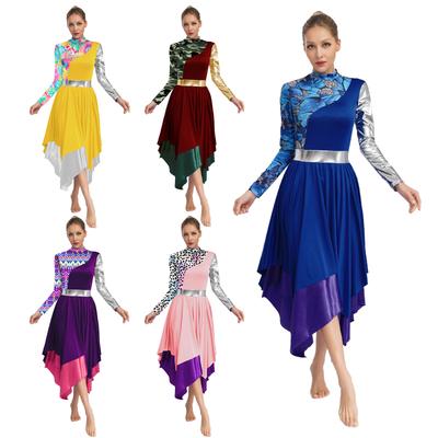 Liturgical Praise Dance Dress for Women Color Block Irregular Long Dress Church Worship Dance Costume
