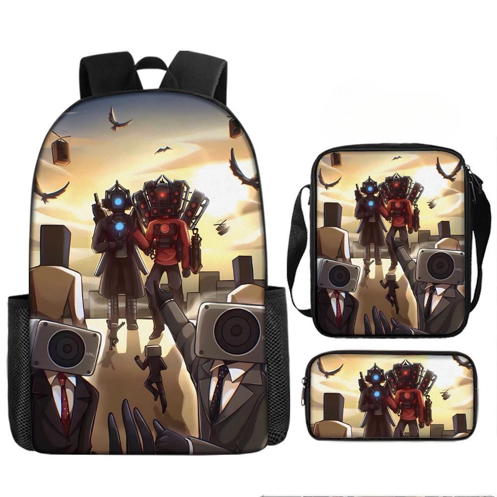 Skibidi Cartoon Toilet Printed Backpack Child Schoolbag Shoulder Bag Pencil Bag