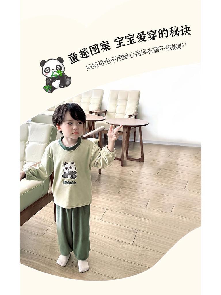Kids' Wool Plush Pajamas Set - Warm Autumn/Winter Coral Fleece Sleepwear for Boys and Girls