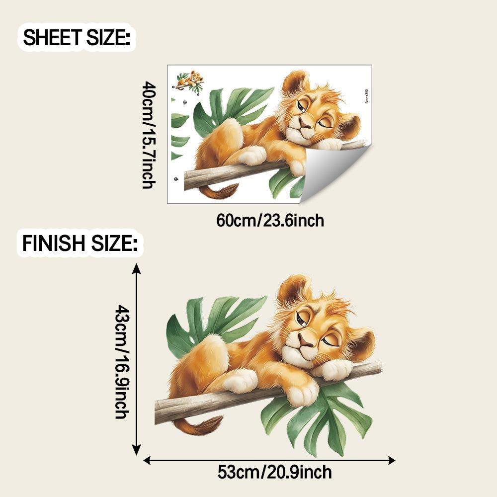 

Наклейки для декора детской комнаты: Спящий львенок на мультяшной ветке дерева
