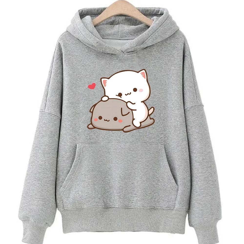 Mochi Peach And Goma Cute Cat Hoodie Sweatshirt for Girls Fashion Kawaii Cartoon Pullovers Women_Men Harajuku Aesthetic Hoodies