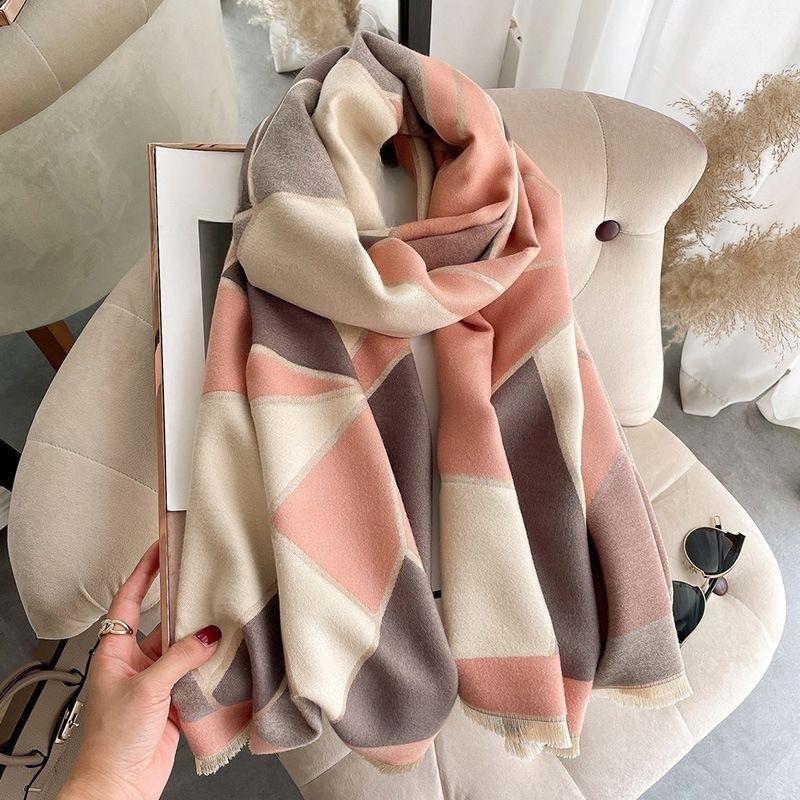 Korean Version of The New All-match Imitation Cashmere Winter Geometric Irregular Scarf for Girls To Keep Warm and High End Shawl for Travel
