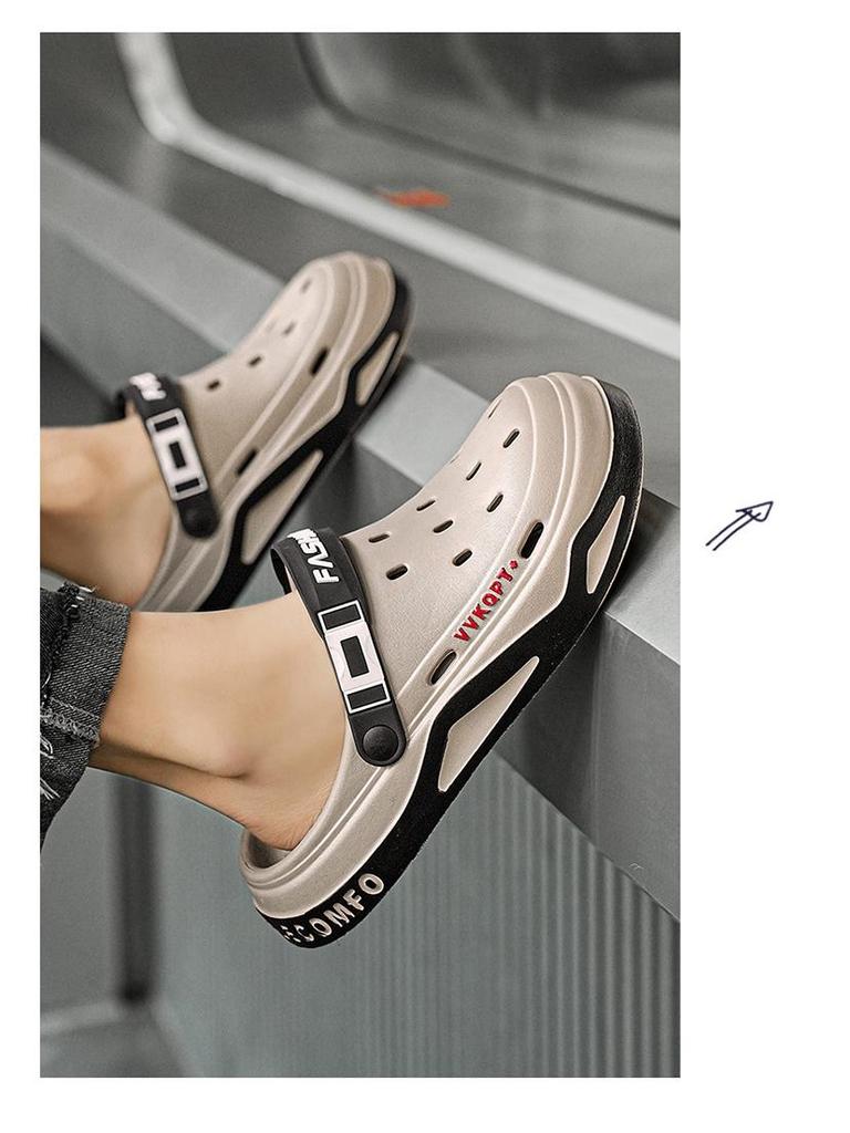 סנדלי אי.וי.איי קיציים נושמים לגברים: נעלי חוף קלות משקל, סוליה רכה, בוהן סגורה, לשימוש כפול