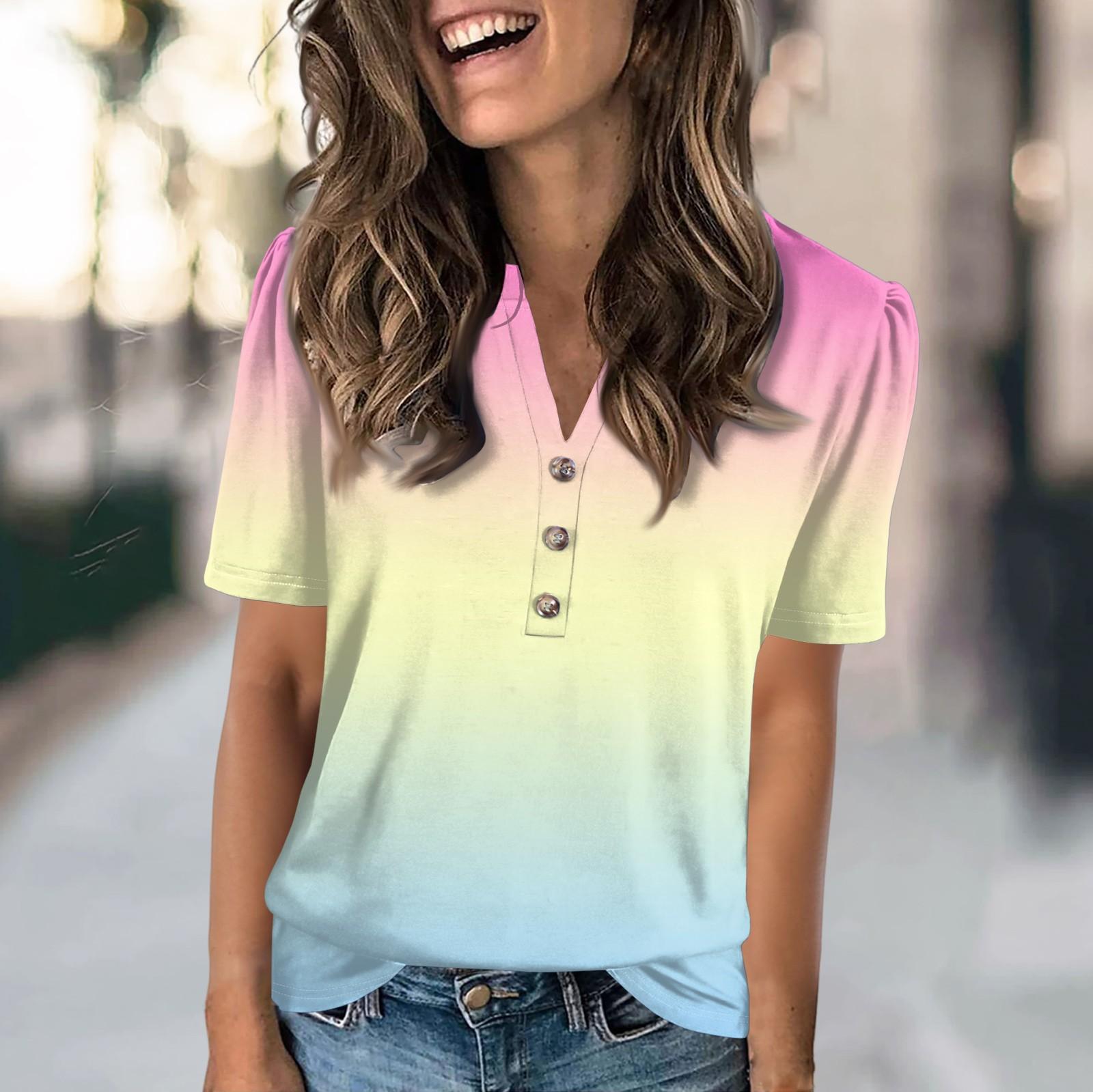 

Женская модная повседневная однотонная футболка с V-образным вырезом и коротким рукавом на пуговицах XL жёлтый