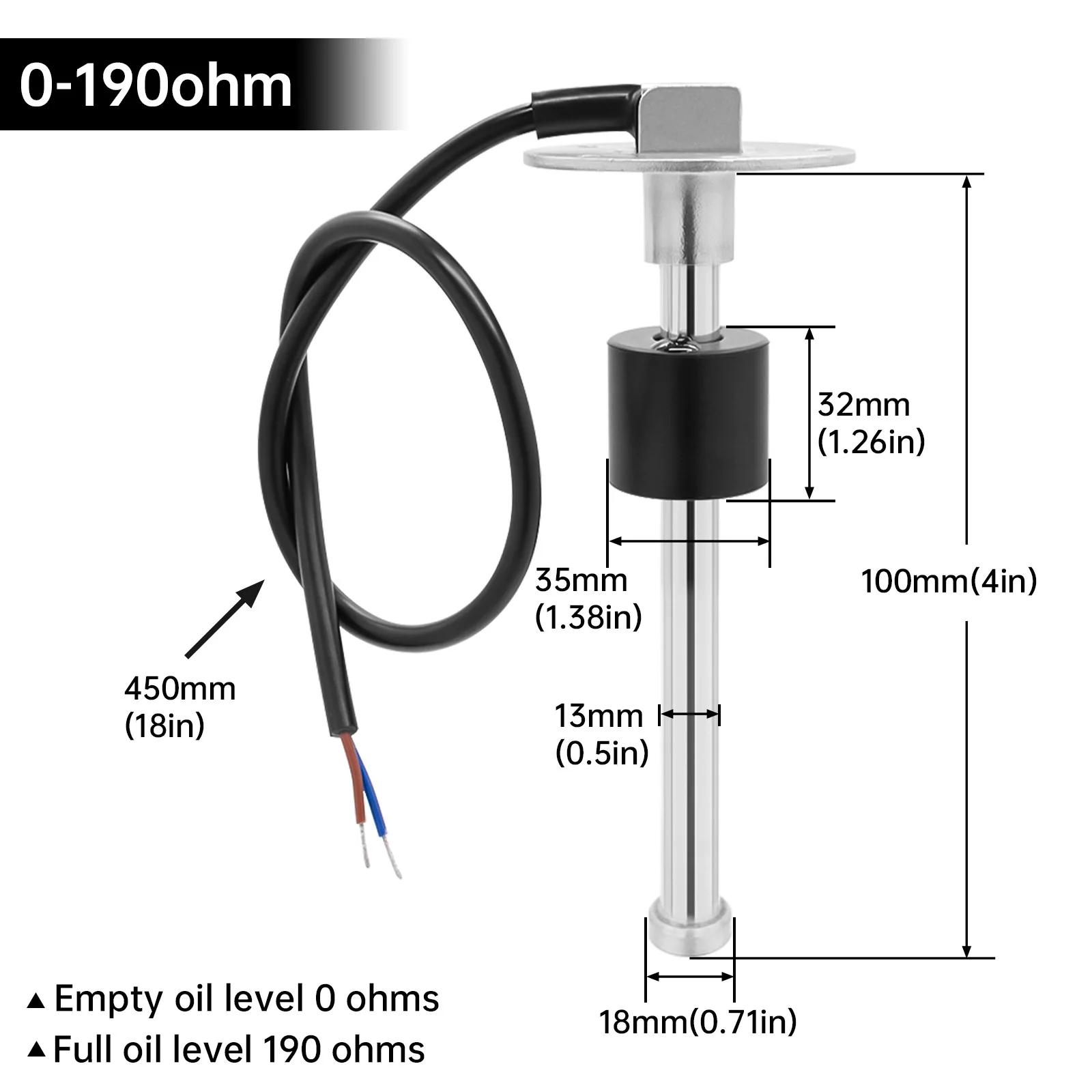 0-190 ohm Fuel Float Sensor 125/175/225/250/275/500mm Water Level Sensor Oil Tank Level Sensors For 52mm Boat Car Gauge 12V/24V 100mm 0-190ohm
