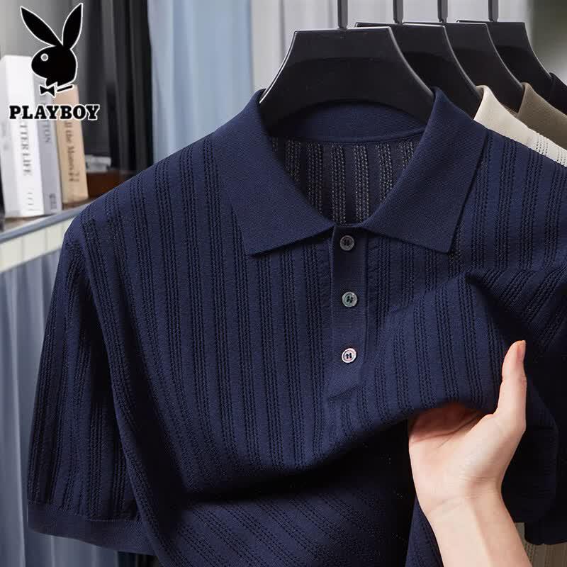 Playboy Men s Ice Silk Knit Polo Shirt L