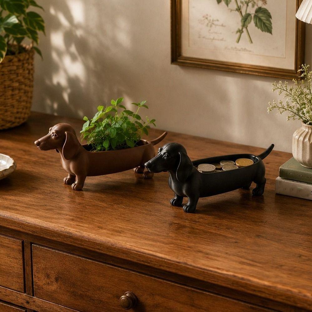 3D Printed Jewelry Catchall Dish Plastic Sausage Dog Planter Tabletop Organizer Figurine Office