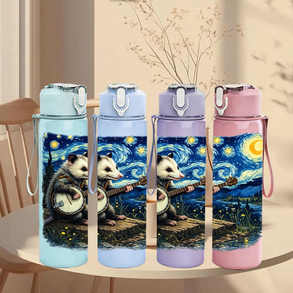 1PC Starry Night Cat Van Gogh Art Print 750ml Color Plastic Sports Water Bottle Leakproof Flip Straw Lid Suitable for Sports Office Home Use