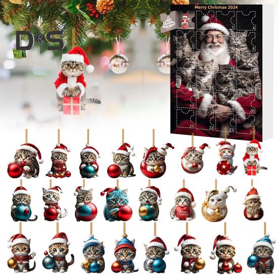 2024 Pet Advent Calendar 2D Flat Acrylic Cat Dog Pendants Christmas Tree Hanging Ornament Xmas Countdown Calendar for Home Decor