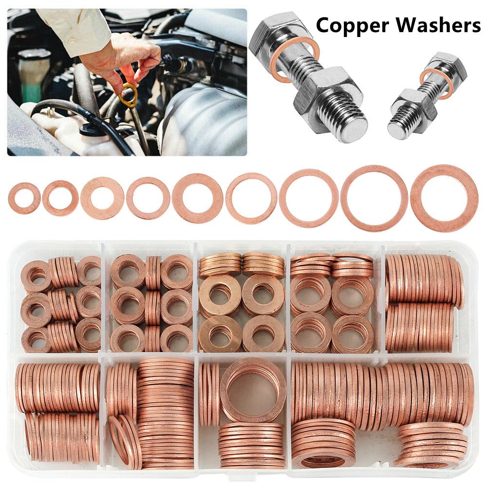 400/300/280/200/150/100Pcs O Ring Copper Washer Gasket Set M5-M14 Flat Ring Seal For Boat Crush Flat Seal Ring Sump Plug Oil Oil Drain Plugs 3