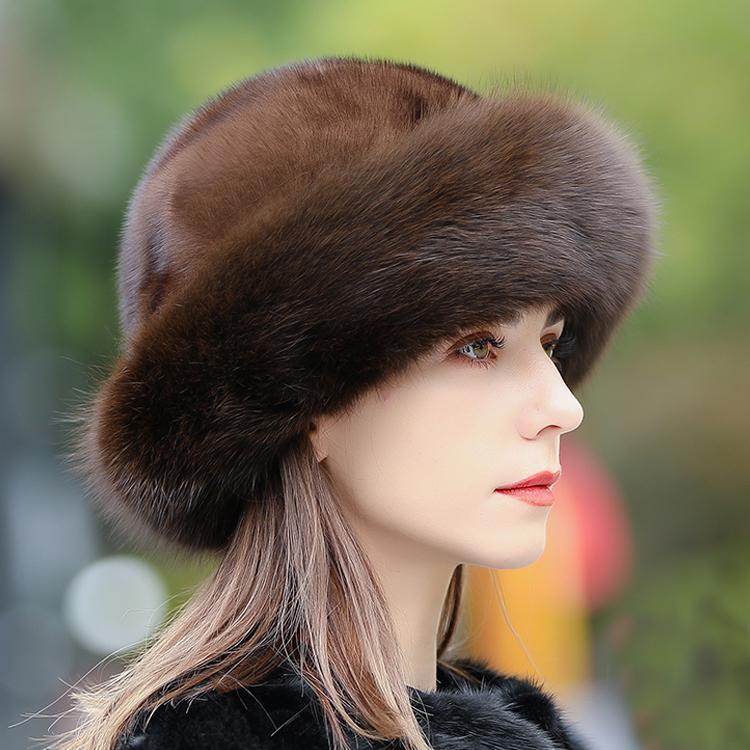 Chapeau de fourrure femme hiver version coréenne de fourrure de vison chaude mode vison Joker hiver fourrure de renard chapeau de pêcheur de neige.
