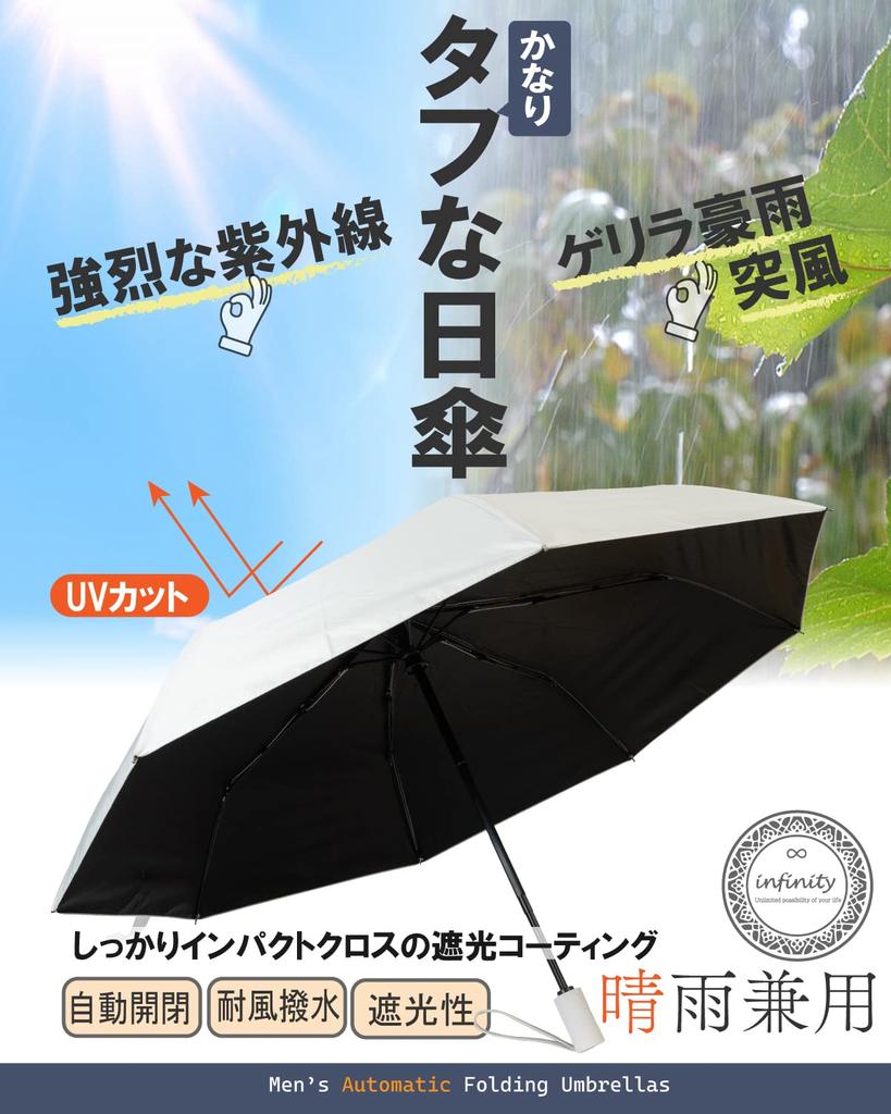 Infinity Folding Sun and UV Strong Wind Super Full Light Storage Pouch Included [Latest] Men's Parasol, Rain, White, Protection, Protection, Durable,