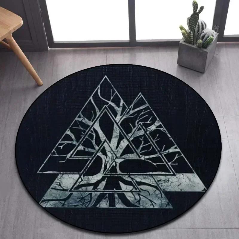 Viking Valknut Yggdrasil Tree of Life Round Area Rug,Carpet Rug for Living Room Bedroom Sofa Playroom Decor,Non-slip Floor Mat