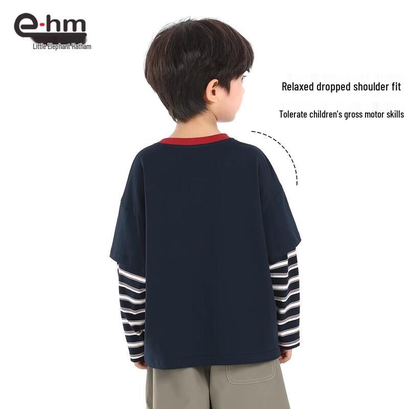 Little Elephant Hamm Boys' Faux Two-Piece Striped Long Sleeve T-Shirt