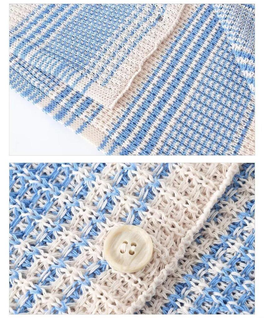 Korean Style Contrast Color Short-Sleeve Shirt - Men's Summer Trendy Loose Lapel Knitted Top