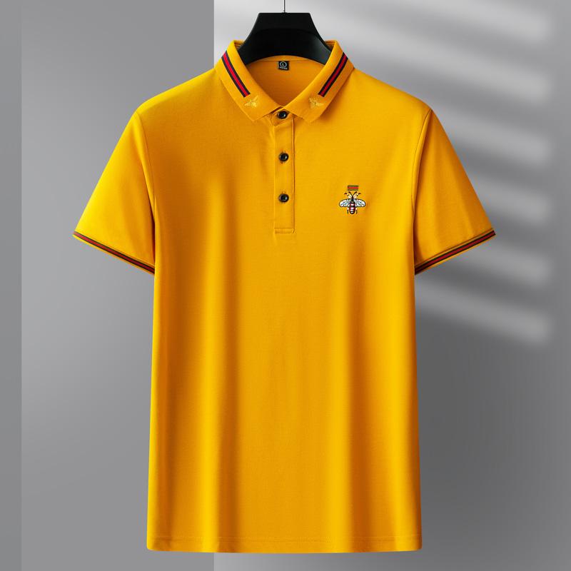 

2025 Летняя мужская легкая роскошная рубашка-поло для бизнеса и отдыха с вышитым узором пчелы 2XL