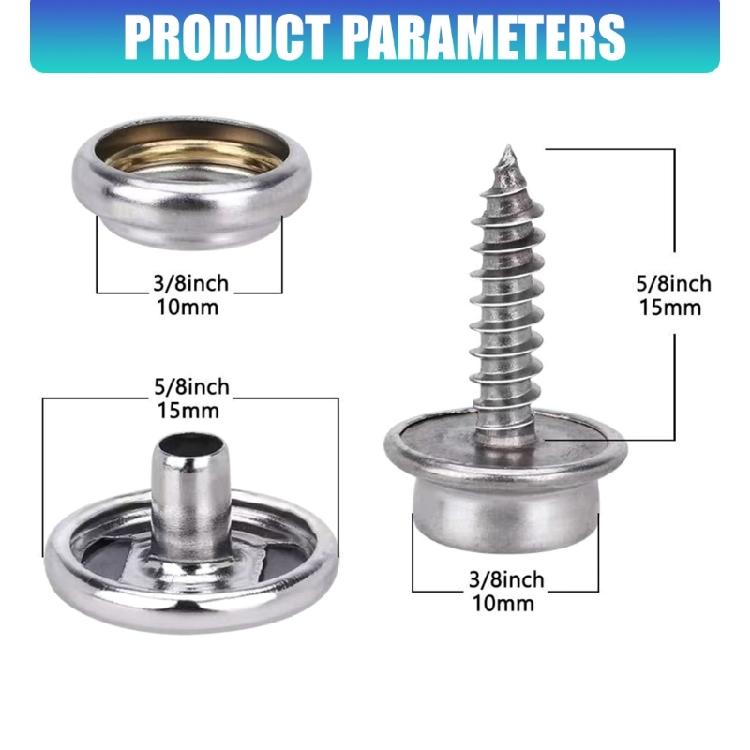 20Pcs 15Mm Rustproof Snapping Buttons With Auto Drilling Screws Ideal For Outdoor Furniture And Waterproof Fabric Fixing