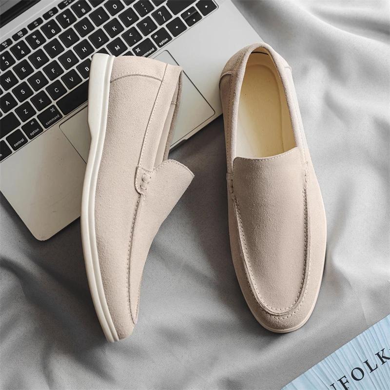 Men's Classic British Style Loafers Moccasins Men Casual Shoes Cow Suede Genuine Leather Mens Outdoor Driving Flats Slip-on