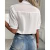 Women Embroidered Lace Stand Collar Short Sleeve Loose Blouse