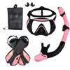 Three-Piece Snorkeling Set: Diving Mask, Snorkel, and Fins.