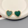 Retro Malachite Heart Diamond Stud Earrings - Exquisite Design & Unique Style