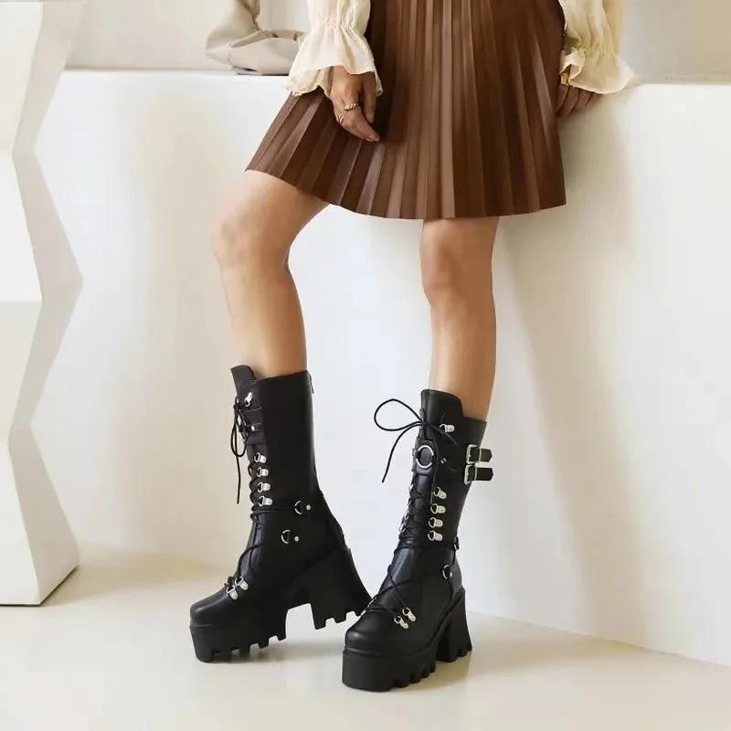Women High Boots Cosplay Mid-calf Boots High Platform Wedges Boots 2025 New Designer Gothic Shoes for Women Botas Zapatos Mujer
