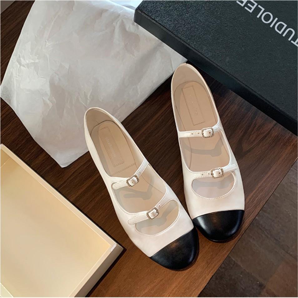 

Sheepskin version~ Retro French Xiaoxiangfeng leather flat shoes, shallow mouth versatile Mary Jane women s single shoes, ladyshoes 40