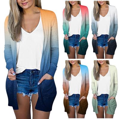 Women's Fashion Loose Casual Pocket Print Long Sleeve Cardigan Jacket Tops