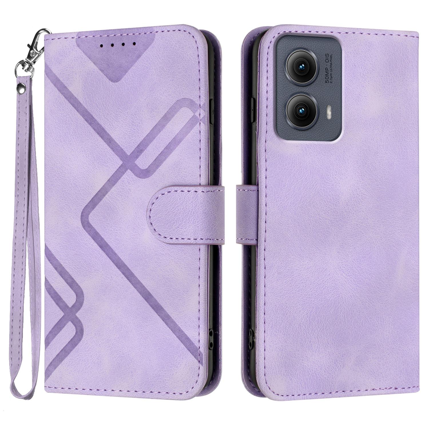 

YX0040 For Motorola Edge (2024) 5G Case Geometry Imprinted PU Leather Flip Phone Cover Light Purple
