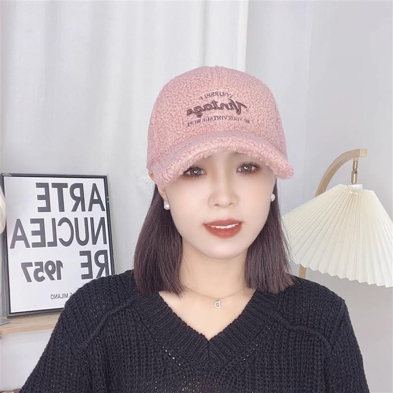 

Женская зимняя бейсболка из плюша ягненка, новая модная универсальная шапка, осенне-зимняя пушистая шапка M（56-58cm） розовый