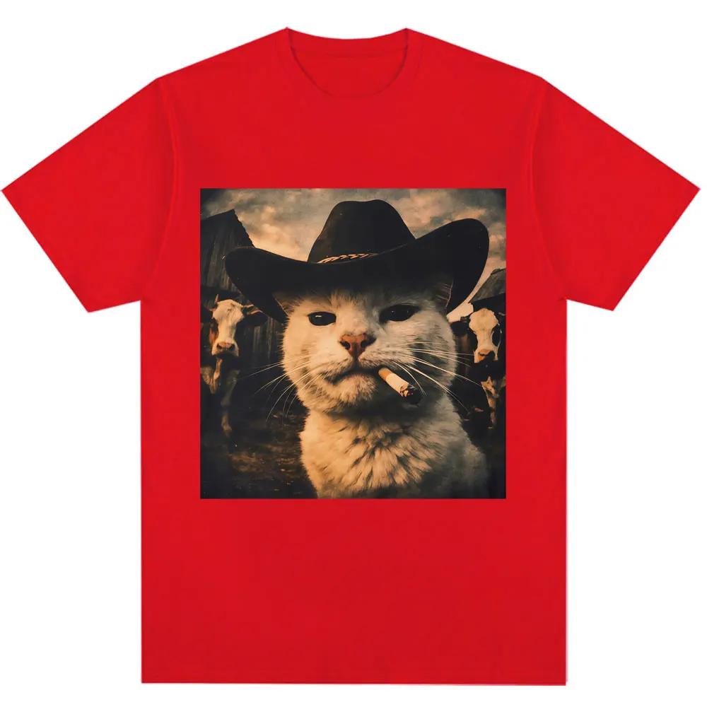 Funny Cowboy Cat Meme Graphic T Shirts Unisex Fashion Kawaii Vintage Tshirt Oversized Casual High Quality Tshirts