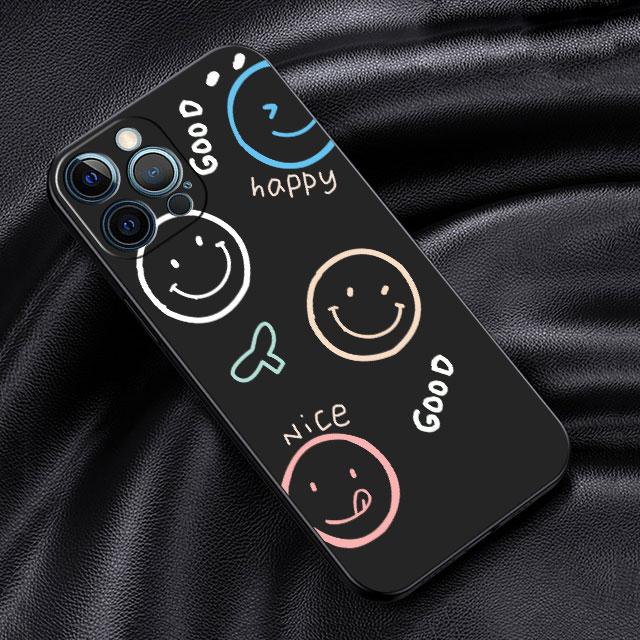 Case For Apple iPhone 14 13 11 12 Pro 7 XR X XS Max 8 Plus 6 6S SE 2022 13Pro Black Soft Phone Funda Smiley Face Stripes