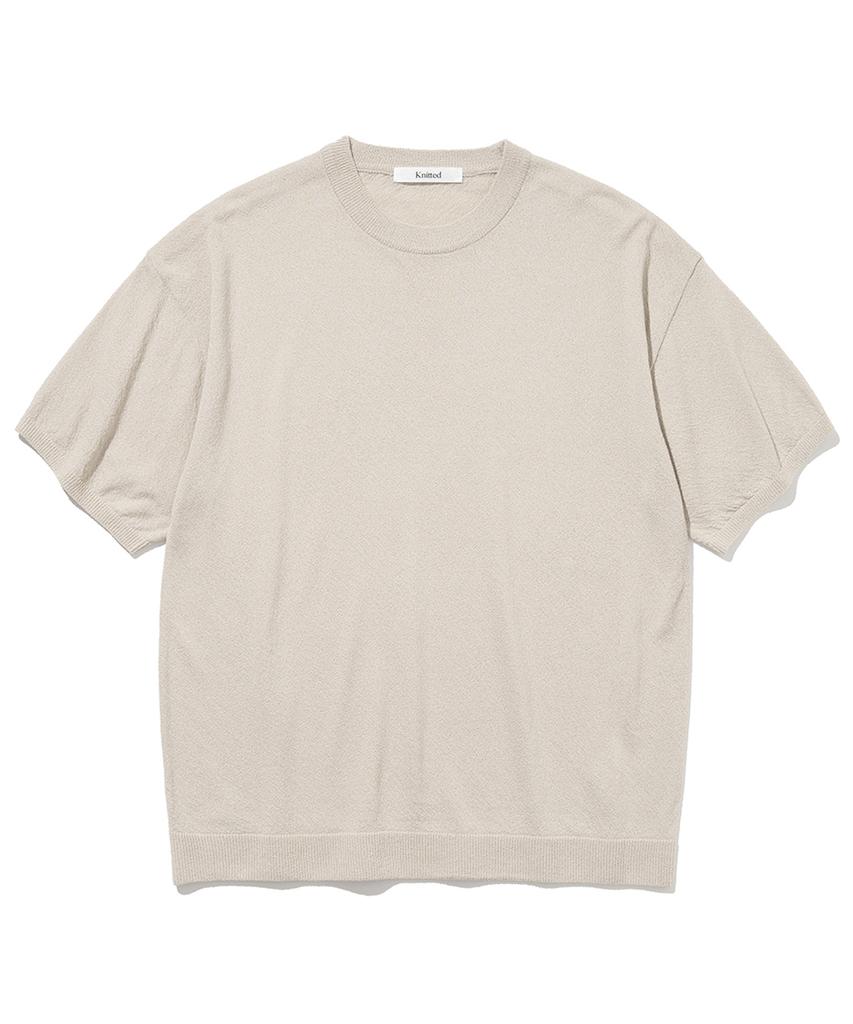 KNITTED Cool Summer Essential Round Short Sleeve Knit Tee Beige