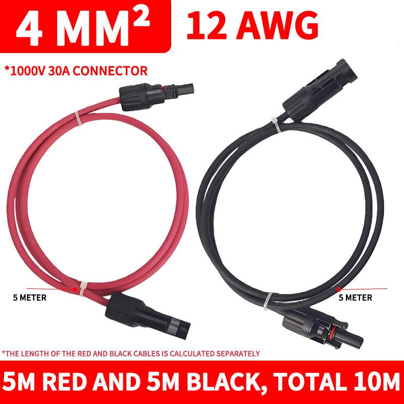 4/2.5 mm² 14/12WG Extension Cable PV1-F Solar Panel Wire, Waterproof DC Connector Male & Female Pair for Photovoltaic System